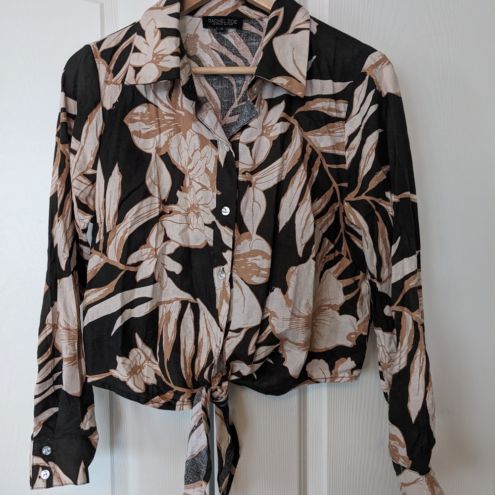 Rachel Zoe Linen Blend Cropped Blouse